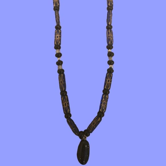 Egyptian style Black Sandstone bead Necklace~ handmade ~20 inches - Picture 3 of 4